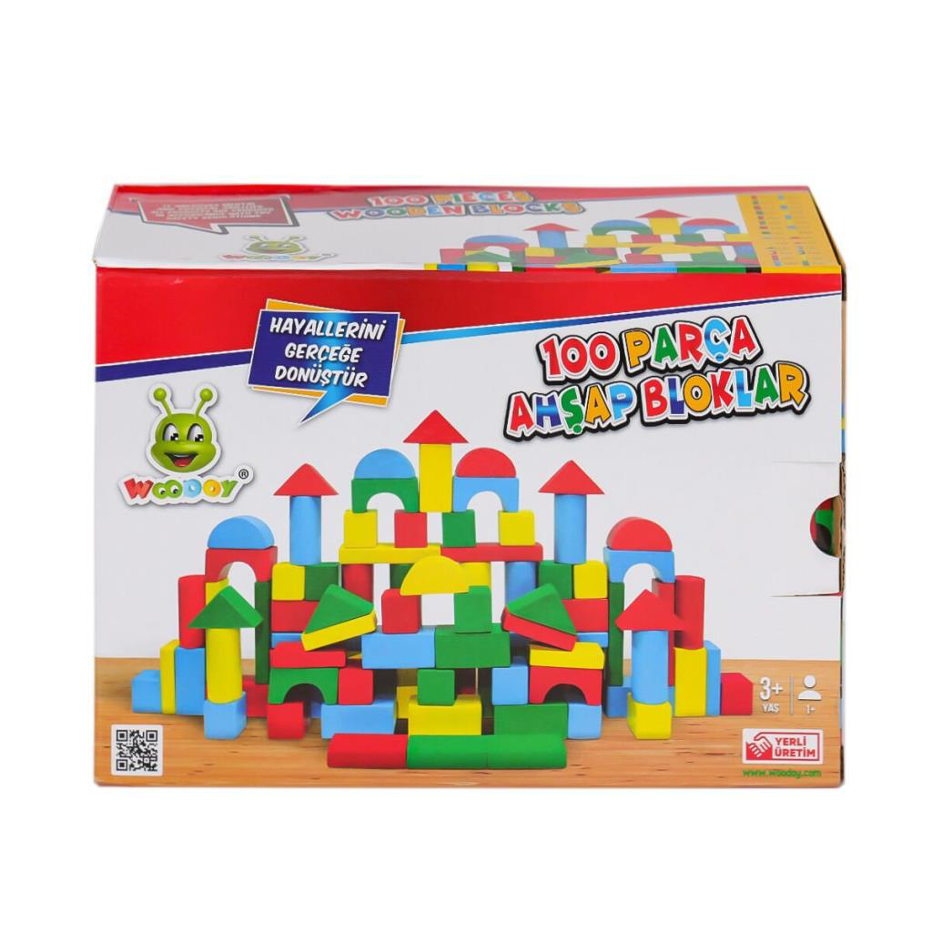 Nessiworld KR085 Woodoy Ahşap Renkli Bloklar 100 Parça -Karsan Oy