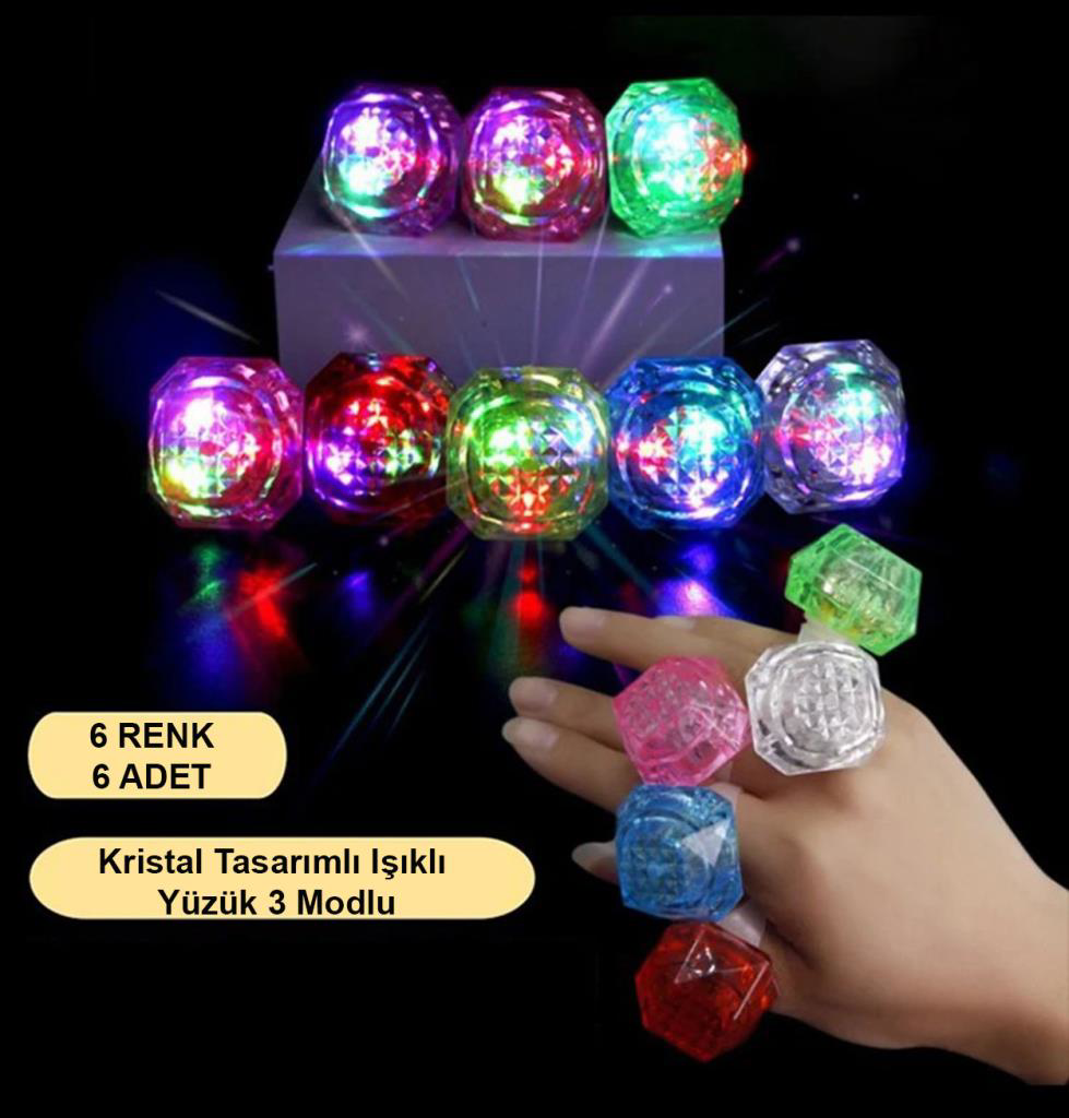 Nessiworld Kristal LED Parti Yüzük Seti (6&amp;#39;lı)