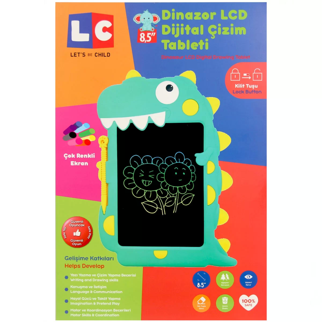 Just Cheap Store LCD Dijital Renkli Dinozor Çizim Tableti 8,5 İnç