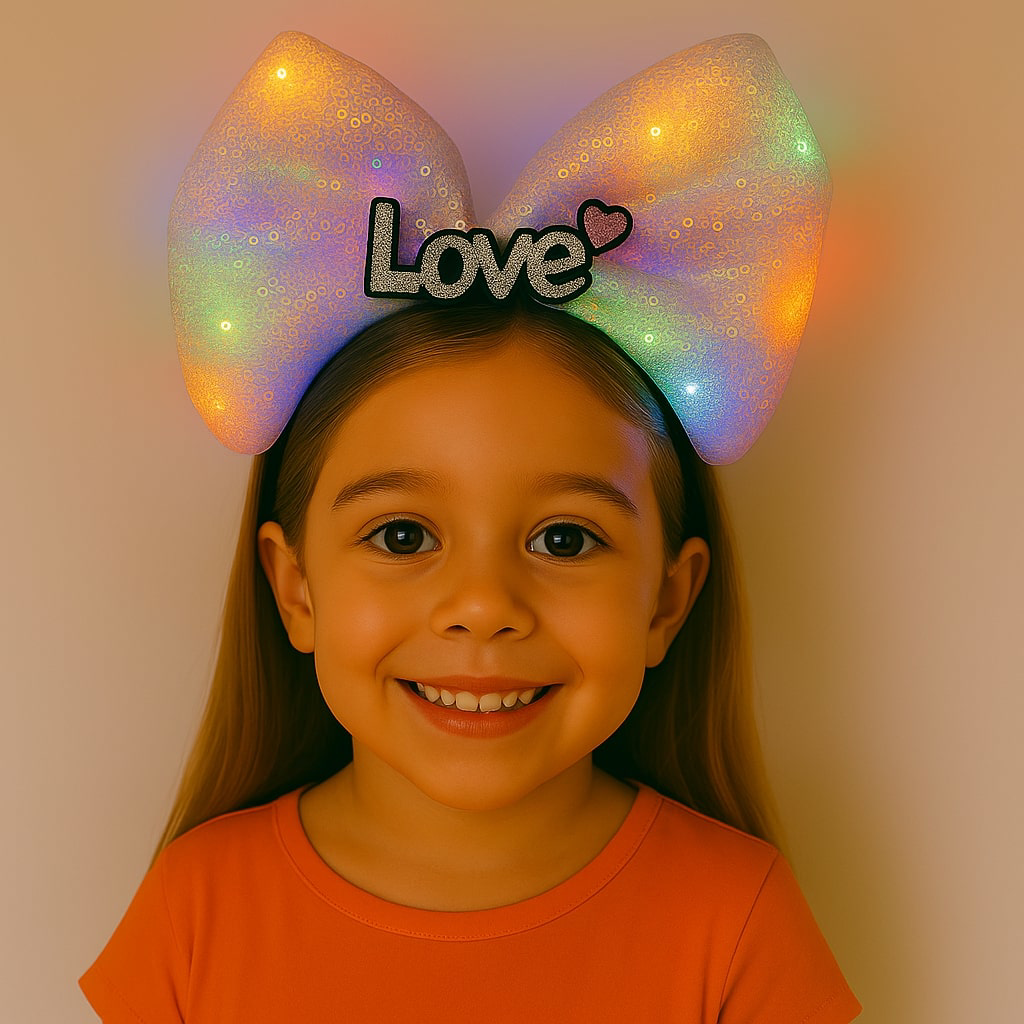 Nessiworld LED Işıklı Love Yazılı Pembe Fiyonk Taç – Kız Çocuk Pa