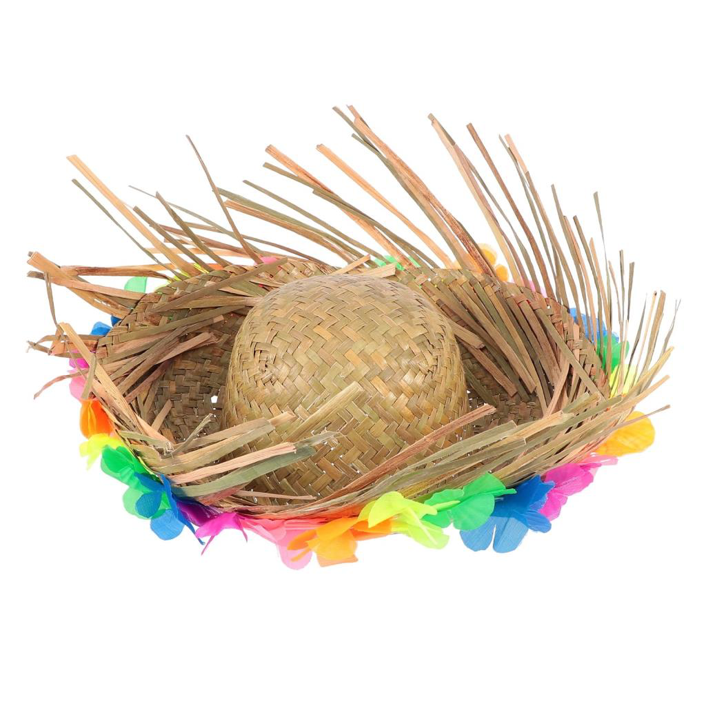 Nessiworld Naturel Renk Püsküllü Örme Hasır Hawaii Luau Aloha Şap