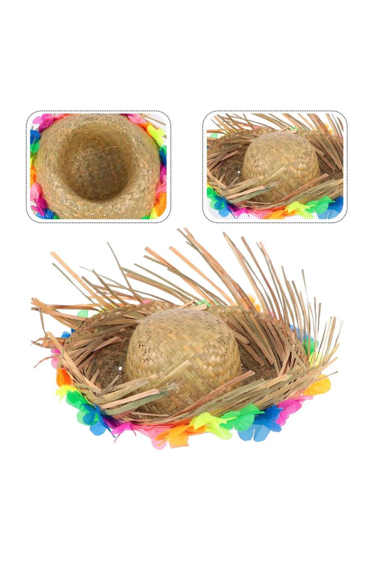 Nessiworld Naturel Renk Püsküllü Örme Hasır Hawaii Luau Aloha Şap