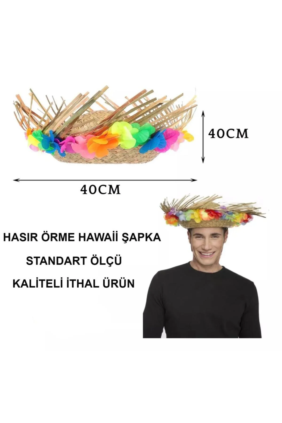 Nessiworld Naturel Renk Püsküllü Örme Hasır Hawaii Luau Aloha Şap