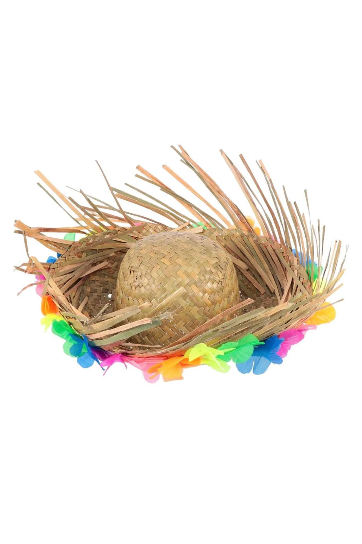 Nessiworld Naturel Renk Püsküllü Örme Hasır Hawaii Luau Aloha Şap