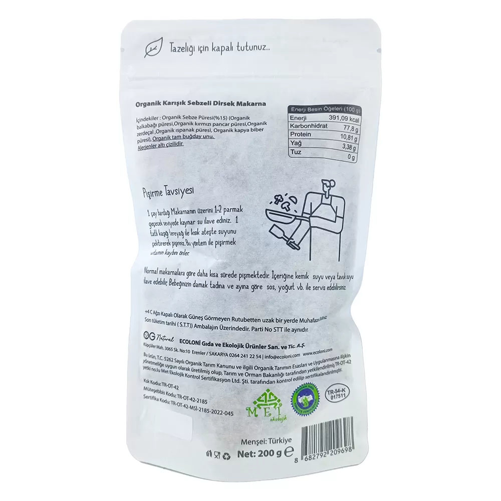 Nessiworld OG Natural Organik Karışık Sebzeli Tam Buğday Dirsek M Nessiworld OG Natural Organik Karışık Sebzeli Tam Buğday Dirsek M