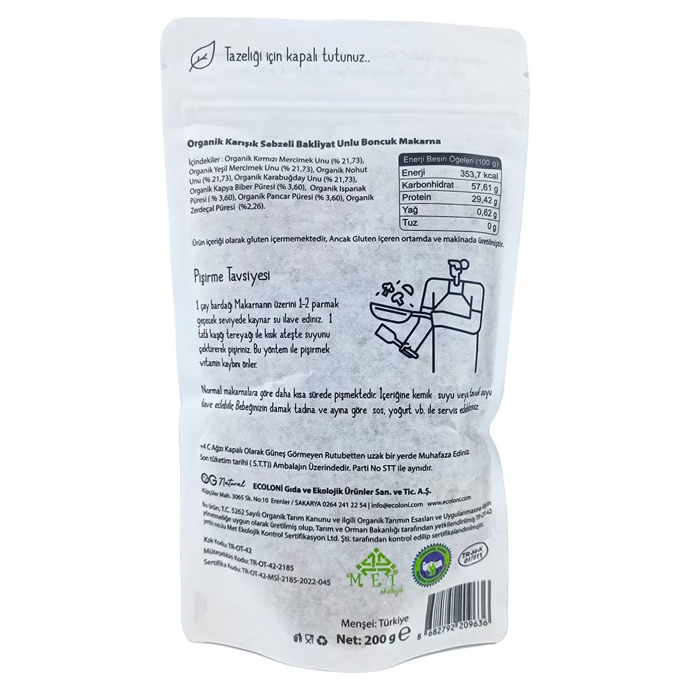 Nessiworld OG Natural Organik Karışık Sebzeli Bakliyat Unlu Boncu