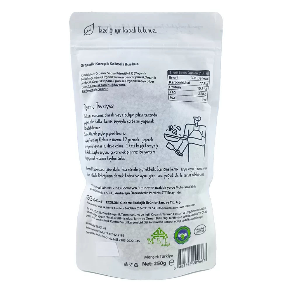 Nessiworld OG Natural Organik Karışık Sebzeli Tam Buğday Bebek Ku