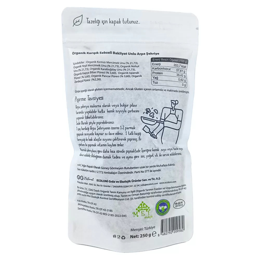 Nessiworld OG Natural Organik Karışık Sebzeli Bakliyat Unlu Arpa 