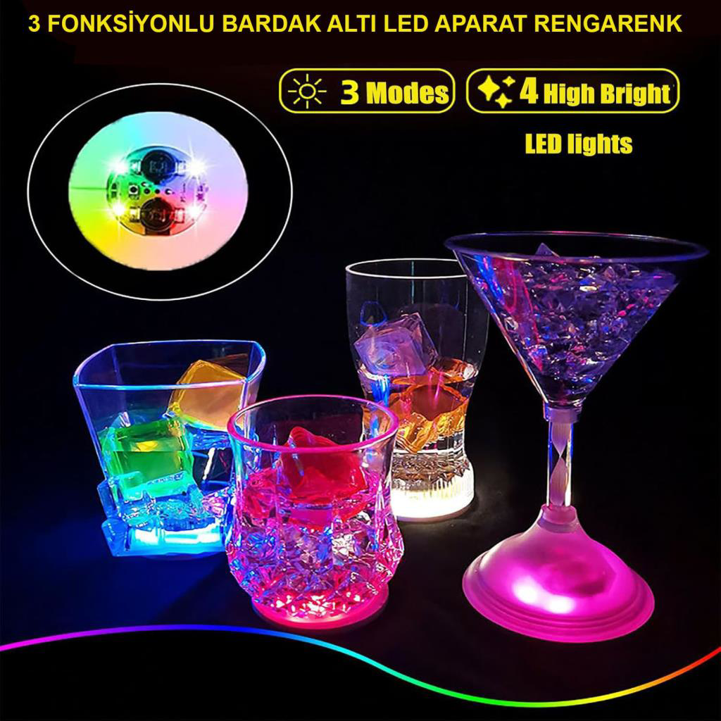 Nessiworld Renkli LED Işıklı Bardak Altlığı - Dekoratif (12 Adet,