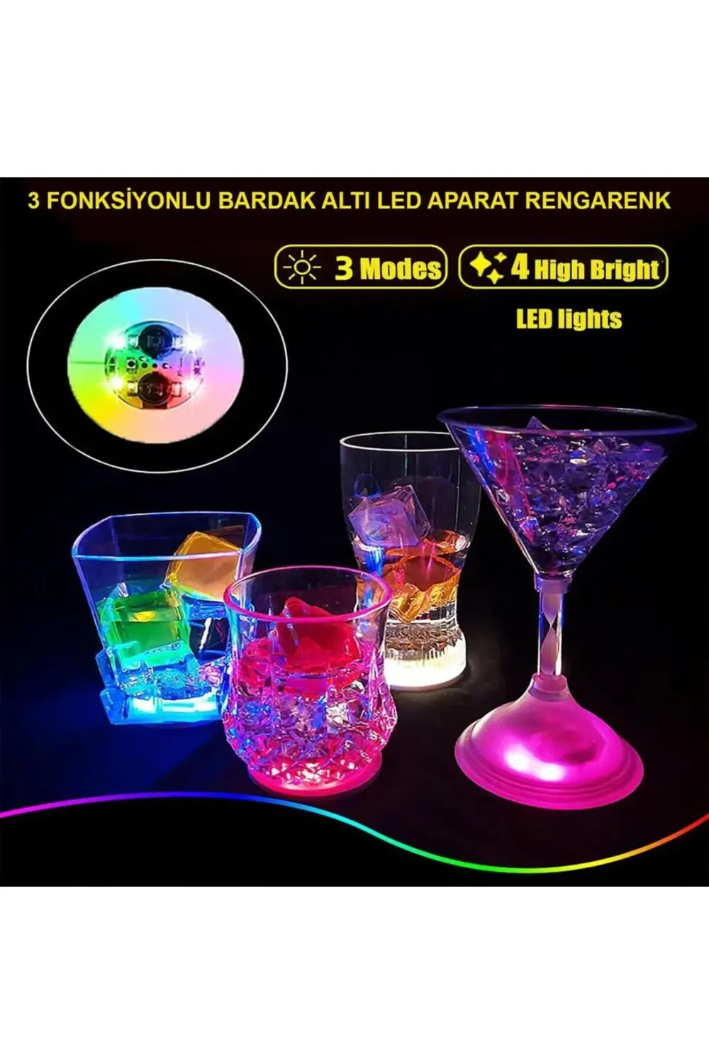 Nessiworld Renkli Led Işıklı Bardak Altlığı - Dekoratif (12 ADET,