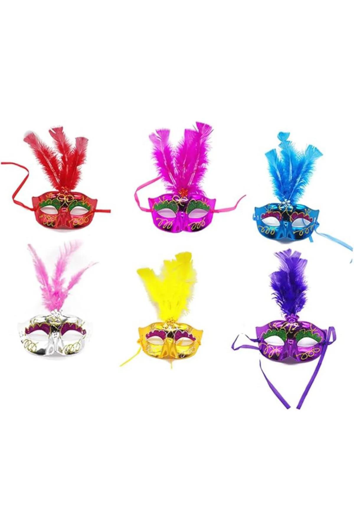 Nessiworld Renkli Tüylü Venedik Parti Maskesi Karışık Renk 12 Ade