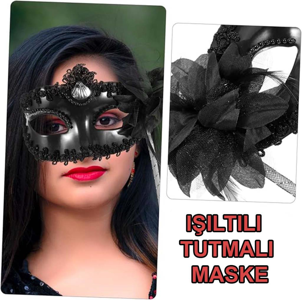 Nessiworld Siyah Işıltılı Tutmalı Fotoğraf Çekimi Maskesi 18x29 c