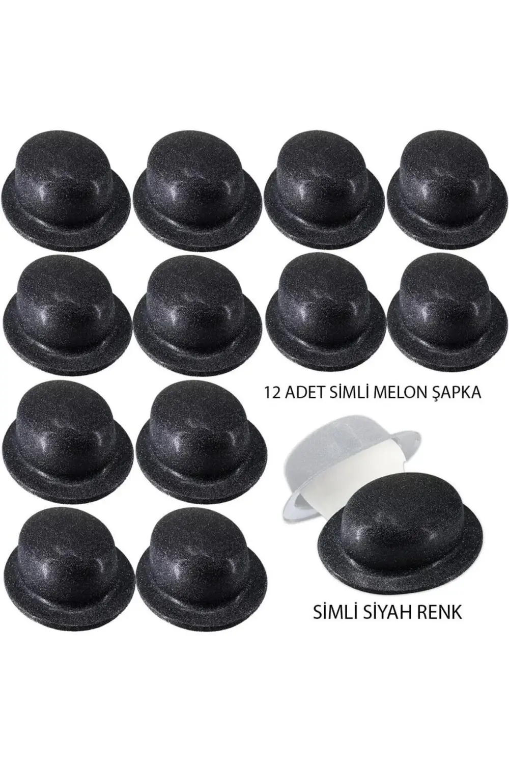 Nessiworld Siyah Renk Simli Melon Yuvarlak Parti Şapkası 12 Adet