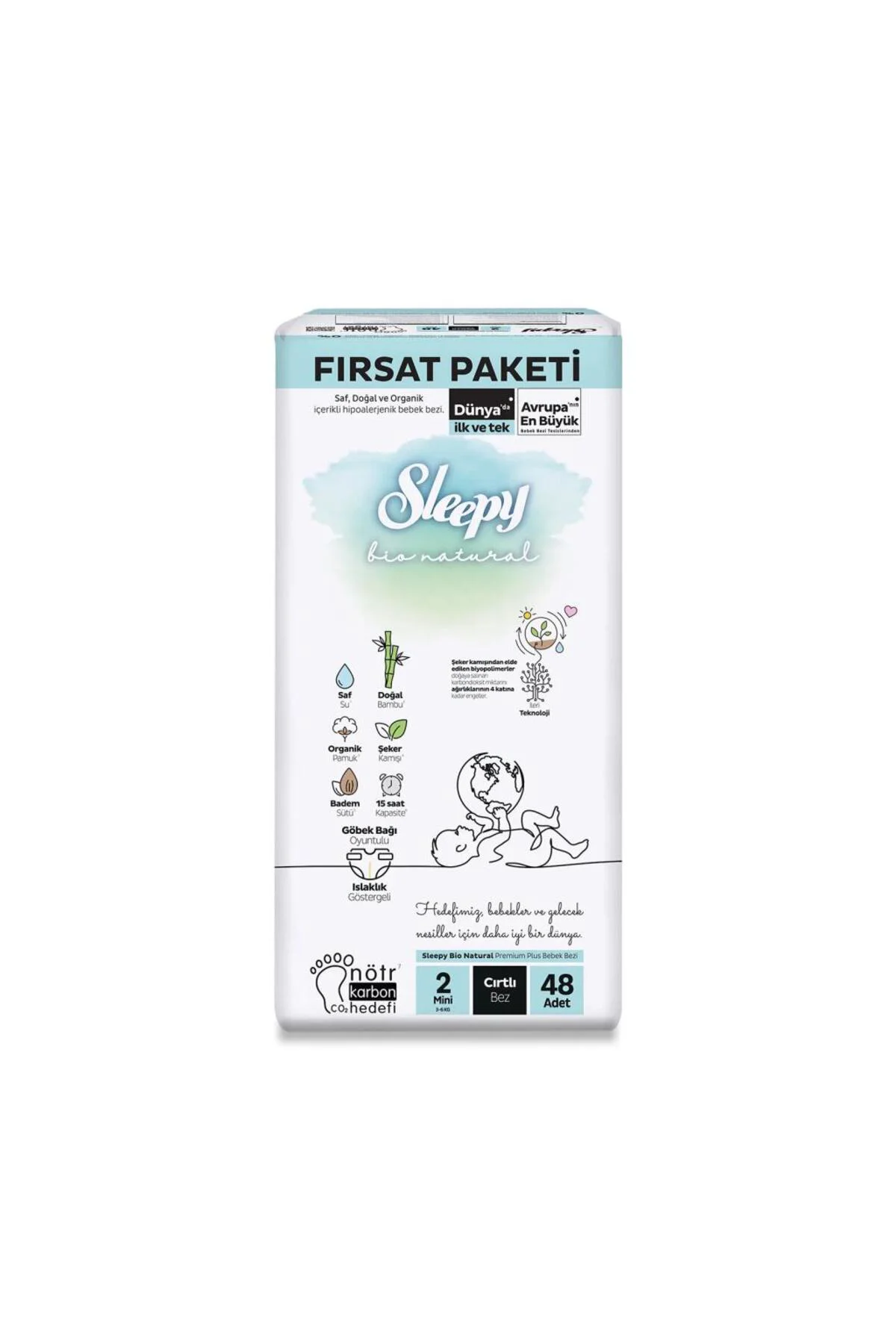 Nessiworld Sleepy Bio Natural Bebek Bezi Fırsat Paketi 2 Beden 48 Adet