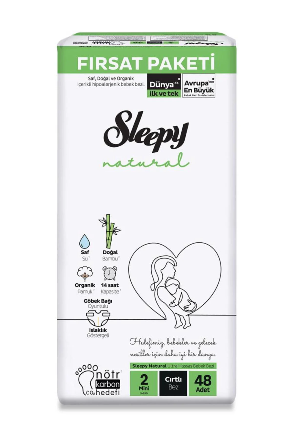 Nessiworld Sleepy Natural Bebek Bezi Fırsat Paketi 2 Beden 48 Ade