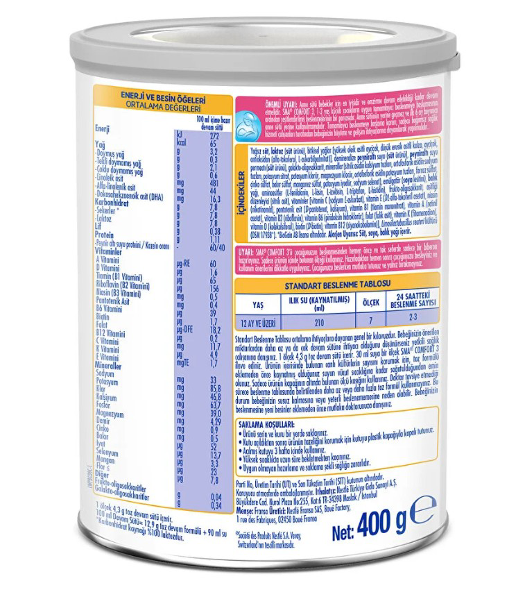 Nessiworld SMA Comfort 3 Devam Sütü 1-3 Yaş 400 Gr Nessiworld SMA Comfort 3 Devam Sütü 1-3 Yaş 400 Gr