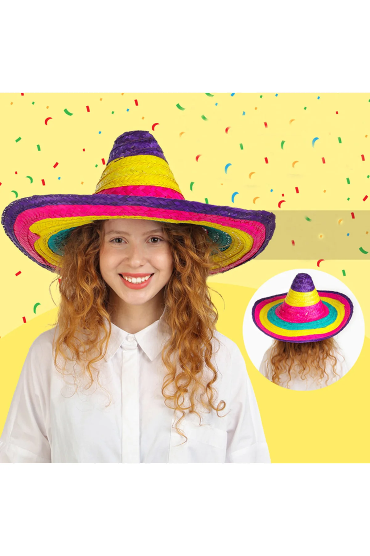 NessiWorld Sombrero Meksikaa Şapkası Renkli Örme Hasır Çocuk Boy/ TrendXhome