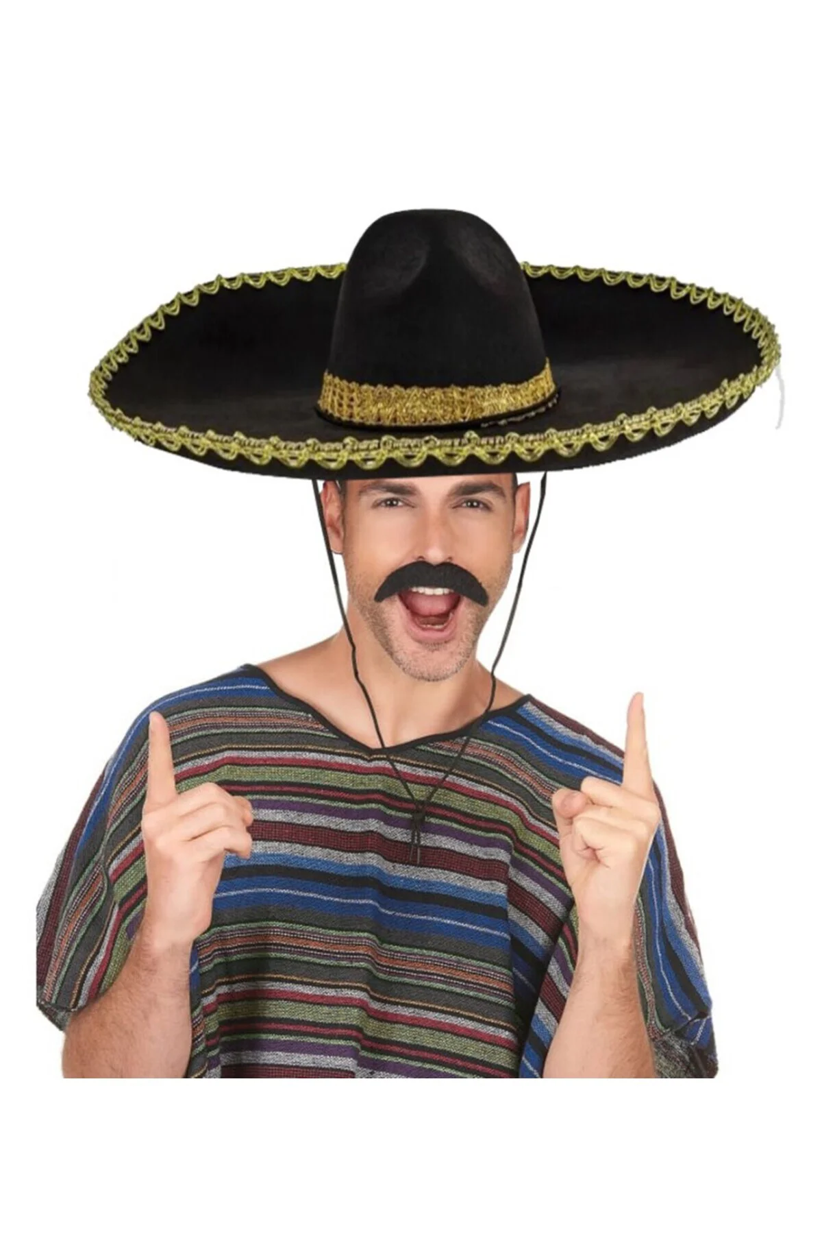 NessiWorld Sombrero Meksika Şapkası Mariachi Altın Şeritli Yetişkin Boy