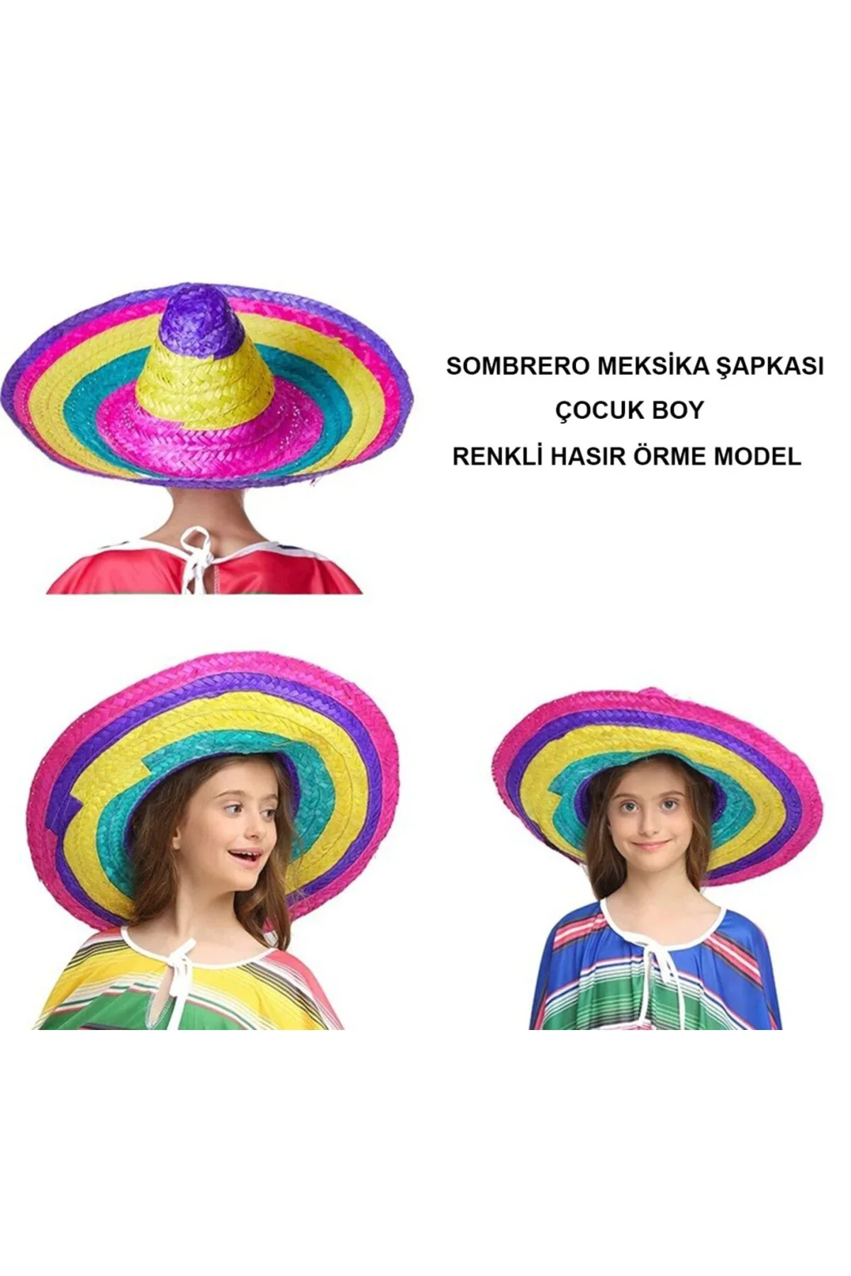 NessiWorld Sombrero Meksikaa Şapkası Renkli Örme Hasır Çocuk Boy/ TrendXhome