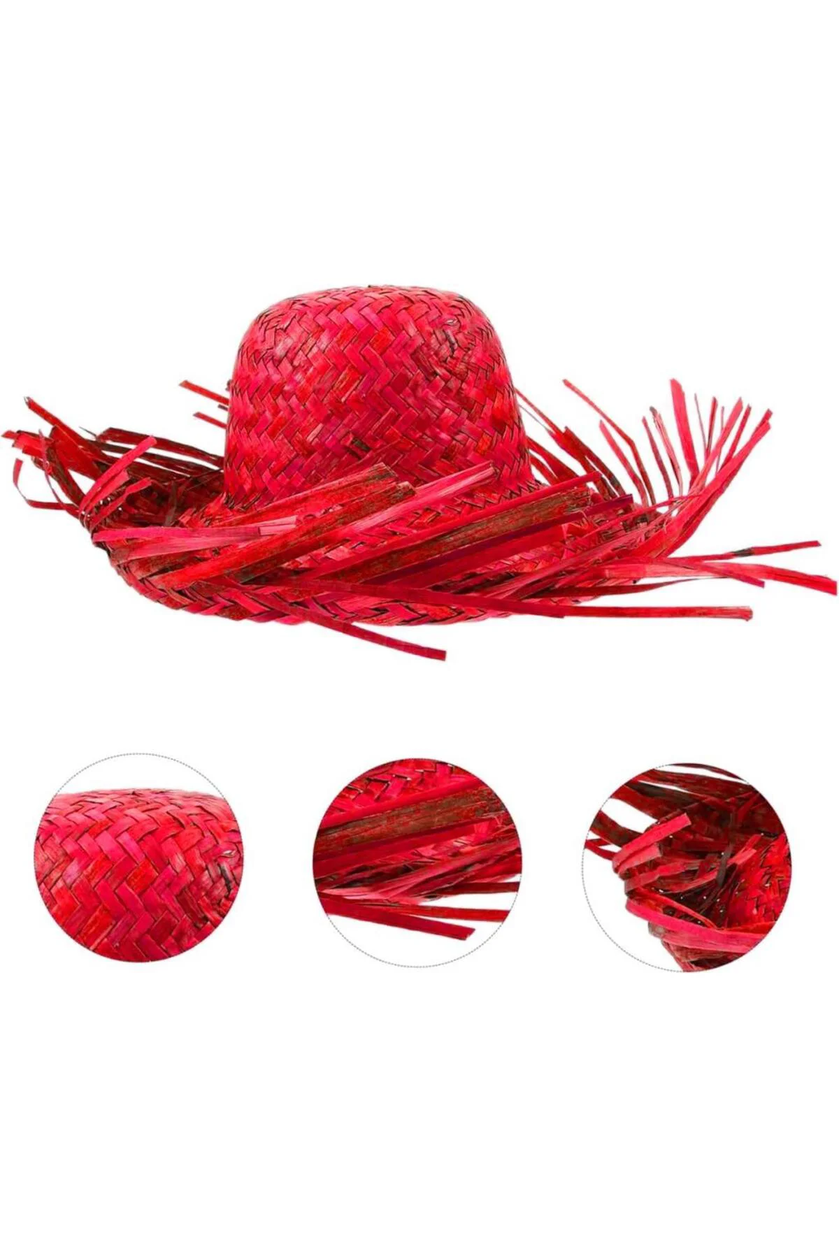 Nessiworld Tropikal Parti Kırmızı Hasır Hawaii Şapkası 13x36 cm