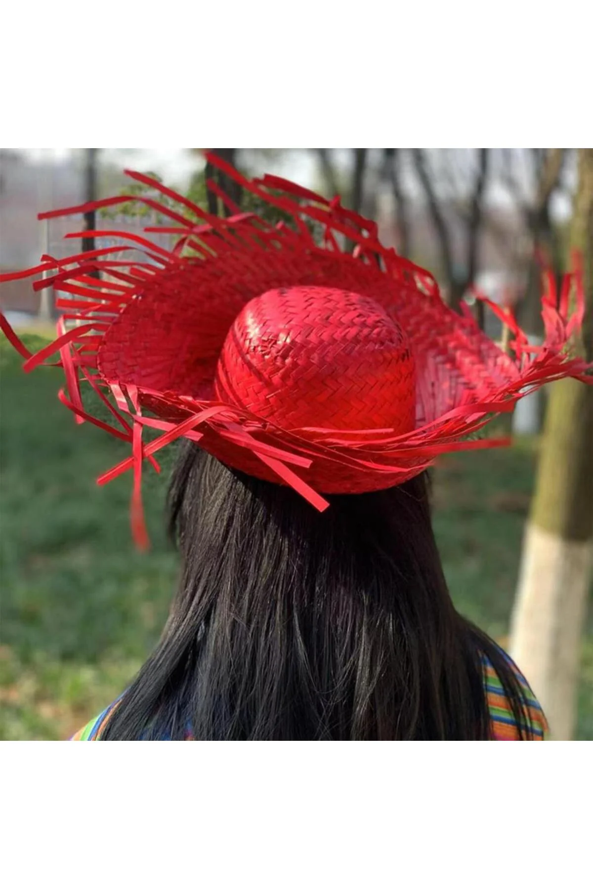 Nessiworld Tropikal Parti Kırmızı Hasır Hawaii Şapkası 13x36 cm