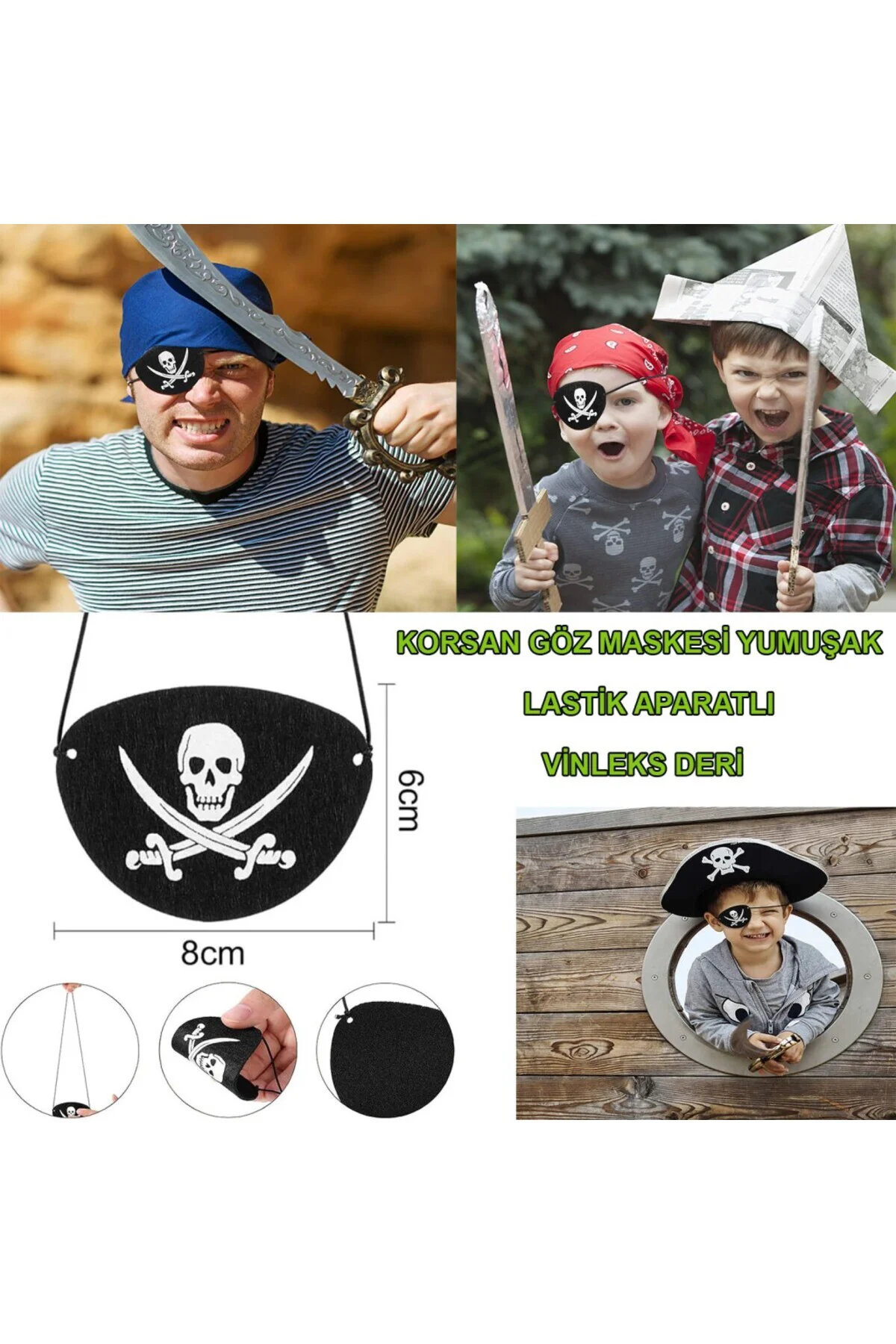 NessiWorld Vinleks Deri Korsan Göz Bandı Göz Maskesi Lastikli