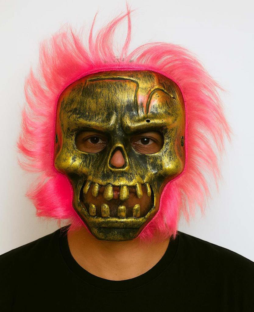Nessiworld Wild Skull - Bakır Kafatası Pembe Saçlı İskelet Maske