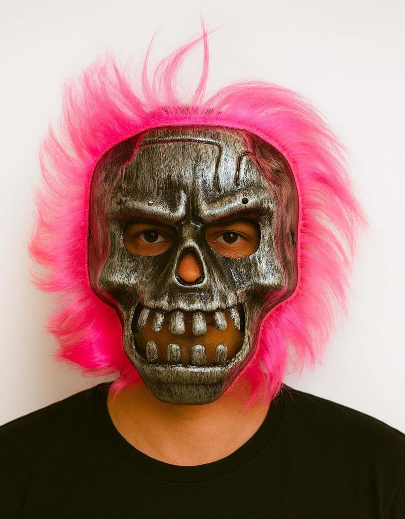 Nessiworld Wild Skull - Gümüş Kafatası Pembe Saçlı İskelet Maske Nessiworld Wild Skull - Gümüş Kafatası Pembe Saçlı İskelet Maske