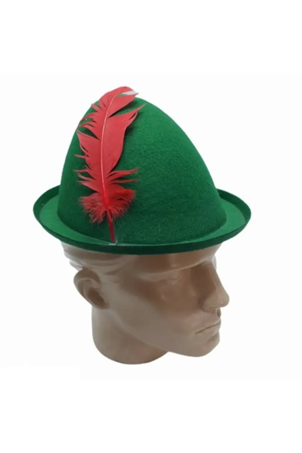Nessiworld Yeşil Renk Kırmızı Tüylü Peter Pan Şapkası Robin Hood