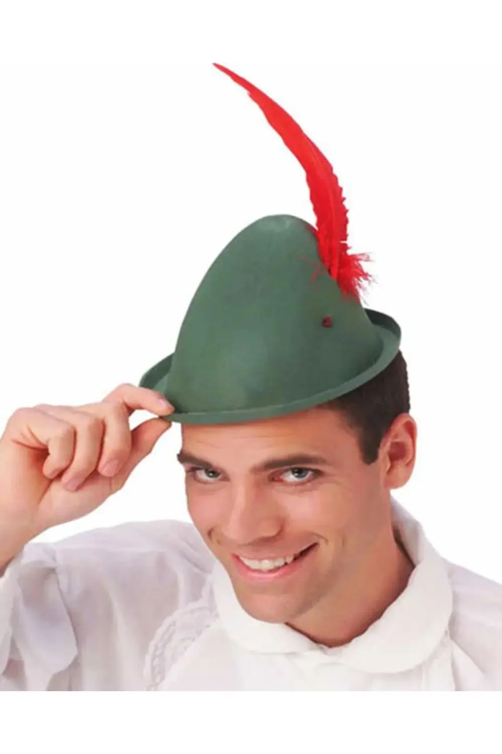 Nessiworld Yeşil Renk Kırmızı Tüylü Peter Pan Şapkası Robin Hood