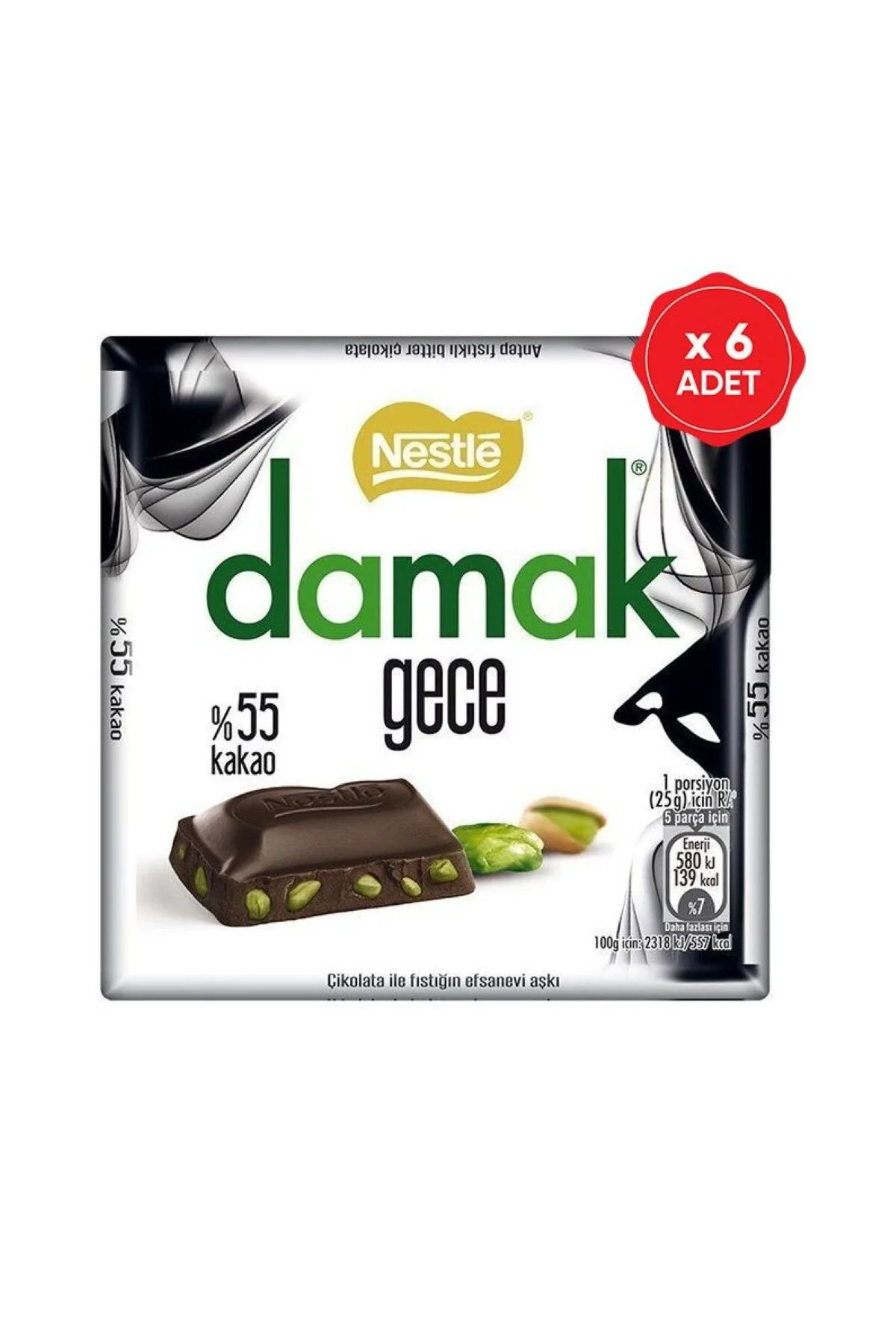 Nestlé Damak Gece %55 Kakao Antep Fıstıklı Bitter Çikolata 60g x 