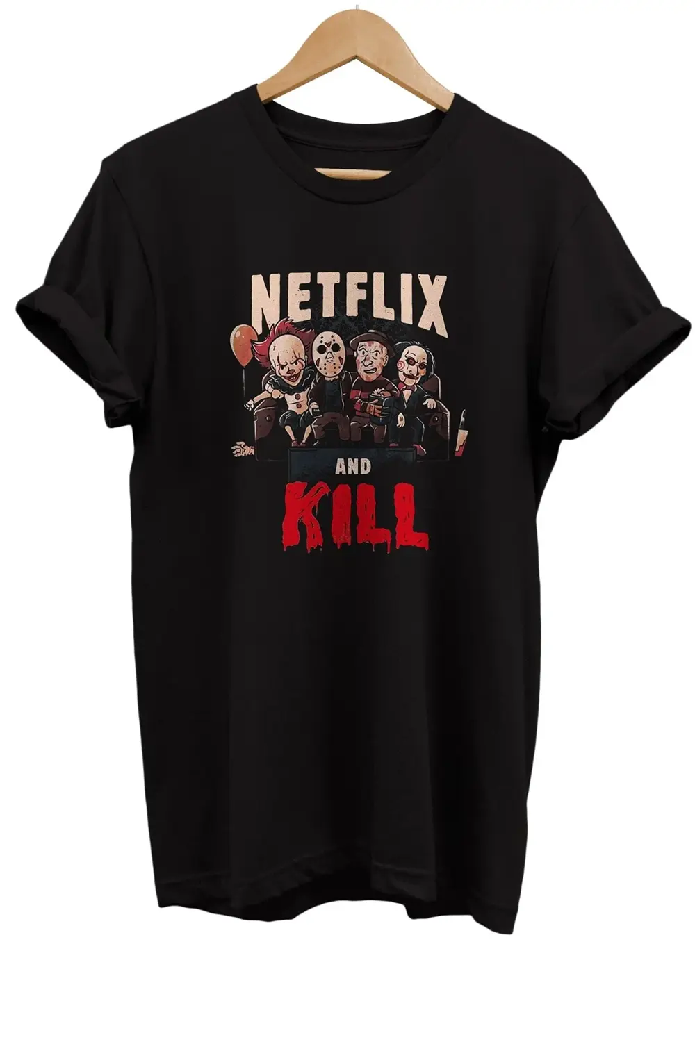 Netflix And Kill Baskılı %100 Pamuk Basic T-shirt Normal Beden Ti