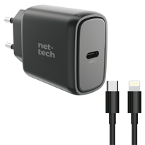 Nettech NT-HCH06 PD 25W Type-C+Lightning Kablo + Şarj Aleti (Siya Nettech NT-HCH06 PD 25W Type-C+Lightning Kablo + Şarj Aleti (Siya