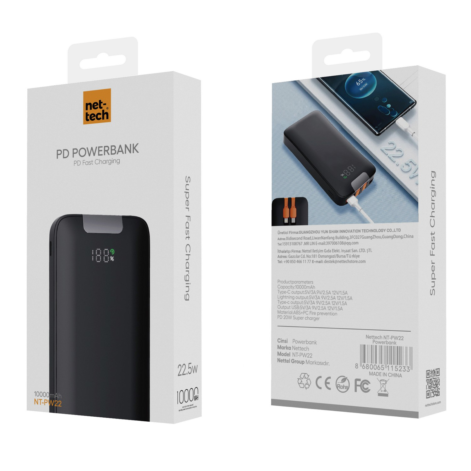 Nettech NT-PW22 22.5W 4 Çıkışlı 10000 MAh Taşınabilir Powerbank Nettech NT-PW22 22.5W 4 Çıkışlı 10000 MAh Taşınabilir Powerbank