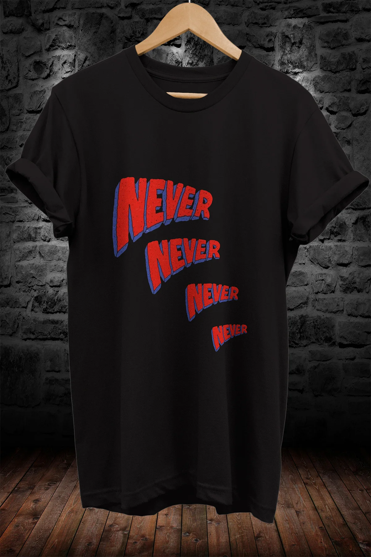 Never Baskılı %100 Pamuk Oversize T-shirt