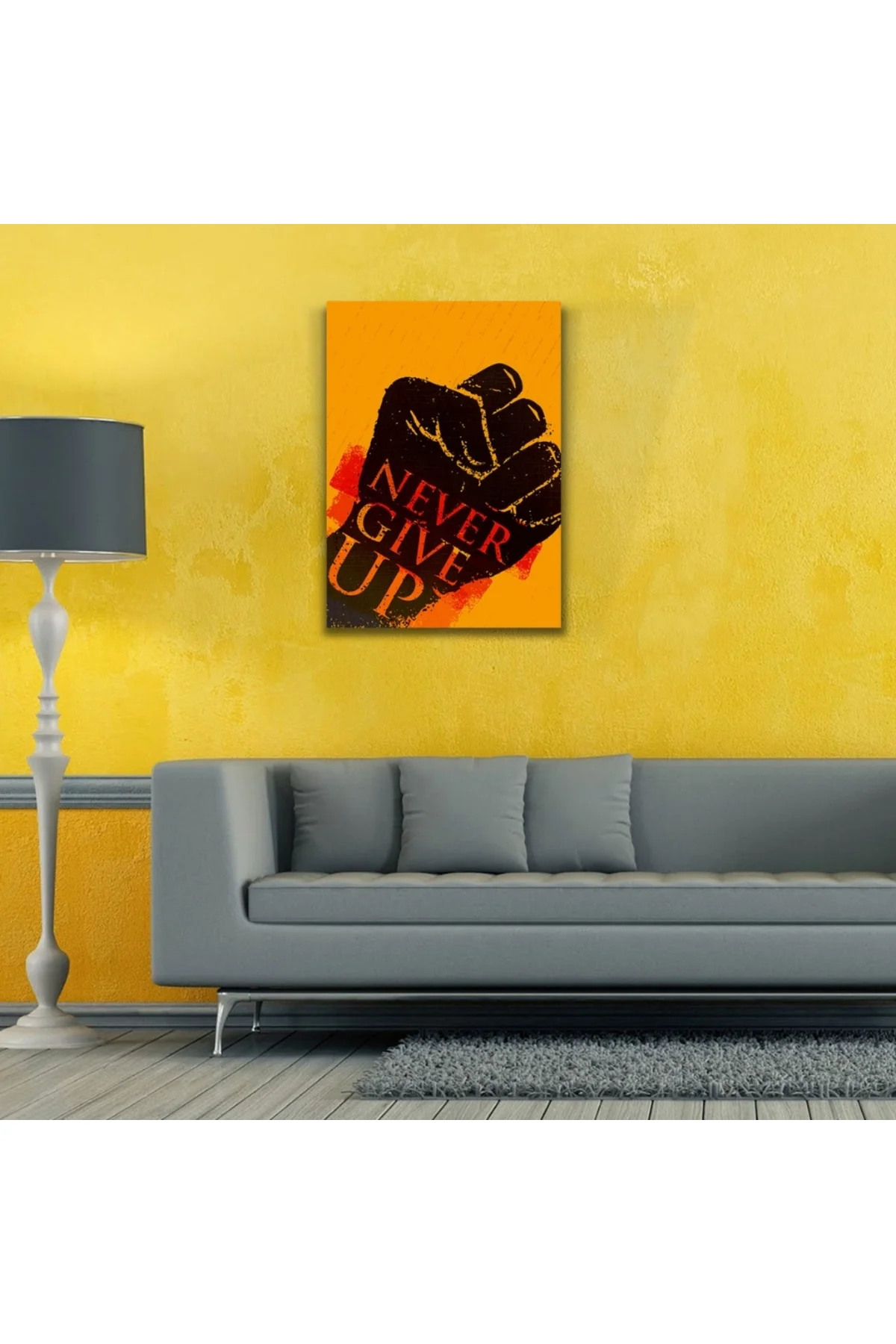 Never Give Up Siyah Turuncu Tonlarda Afiş Kanvas Tablo 50 x 70