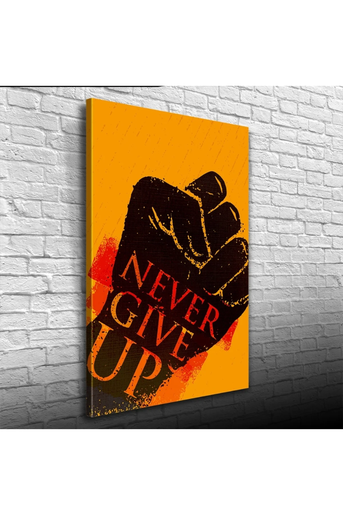 Never Give Up Siyah Turuncu Tonlarda Afiş Kanvas Tablo 50 x 70