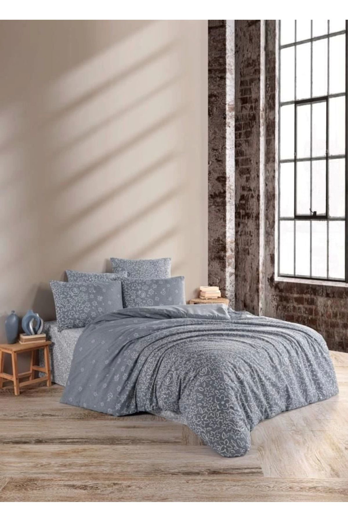 Yusuftex Nevresim Dünyası Ranforce Çift Kişilik Nevresim Takımı Narin Gri