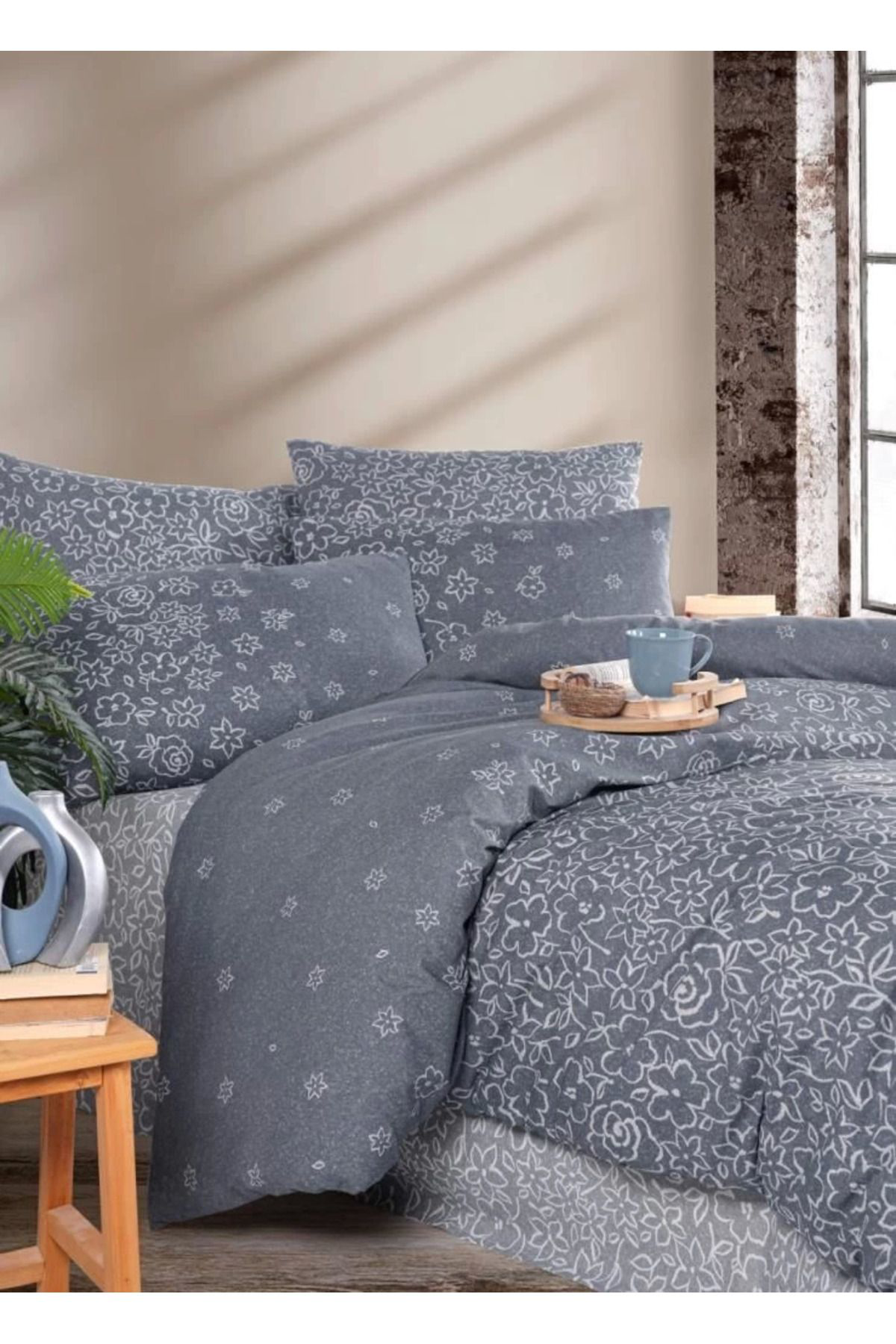 Yusuftex Nevresim Dünyası Ranforce Çift Kişilik Nevresim Takımı Narin Gri