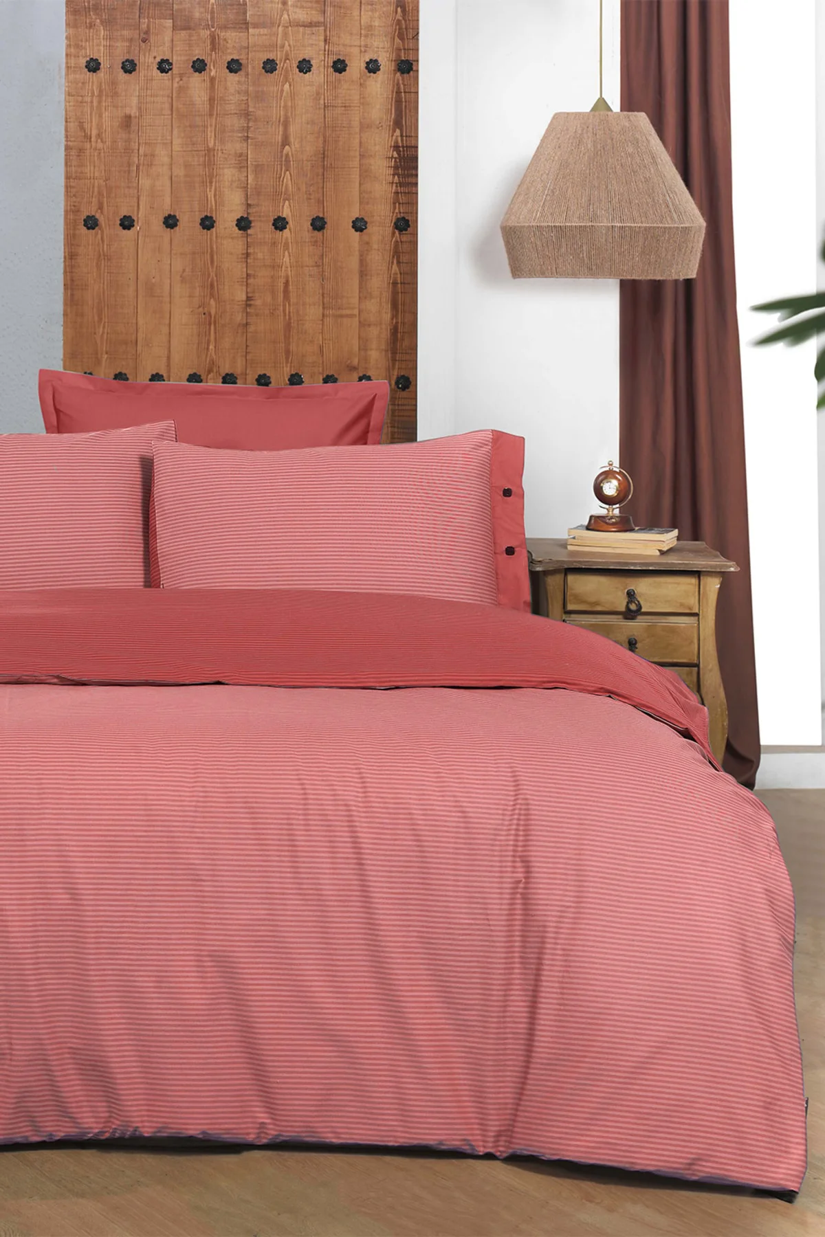 New Fancy Stripe Kırmızı King Size (battal Boy) %100 Pamuk Çizgili Nevresim Takımı