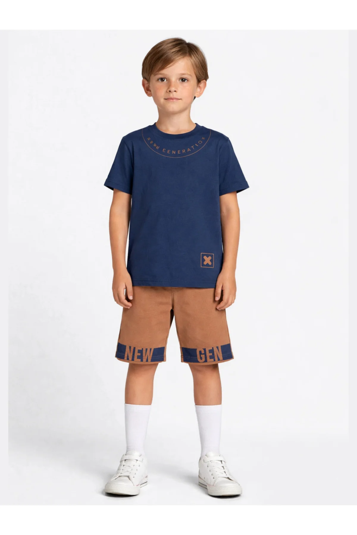 New Gen Kahve Erkek Çocuk Şort T-shirt Takım