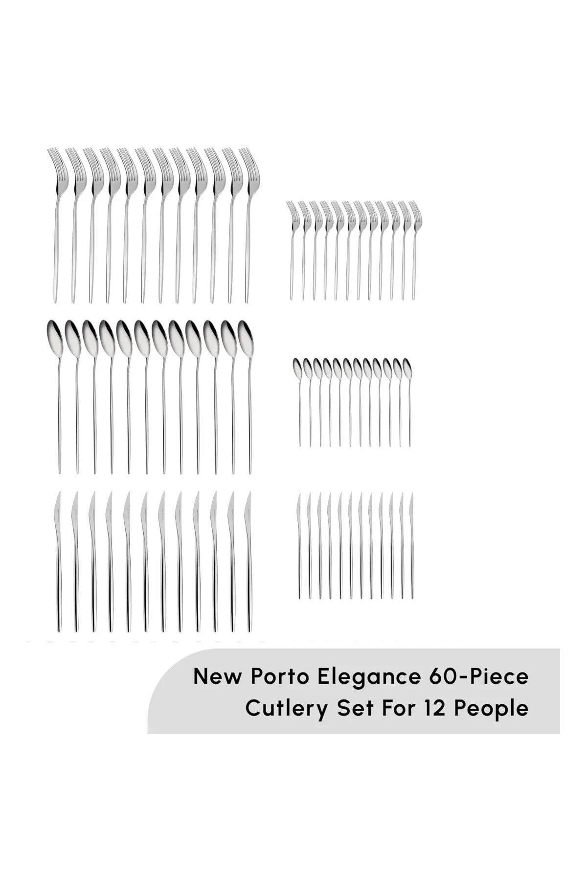 New Porto Platin 12 Kişilik 60 Parça Çatal Kaşık Bıçak Takımı New Porto Platin 12 Kişilik 60 Parça Çatal Kaşık Bıçak Takımı