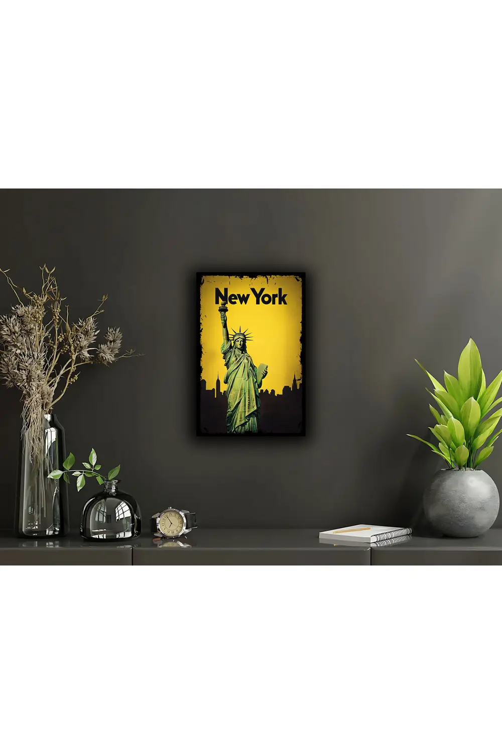New York ABD Retro Ahşap Dekorasyon Poster, Tablo (20x30) cm