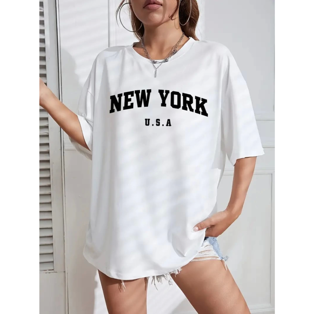 New York Lucky Life Kadın Baskılı Oversize Lucky Life Kadın Bisik
