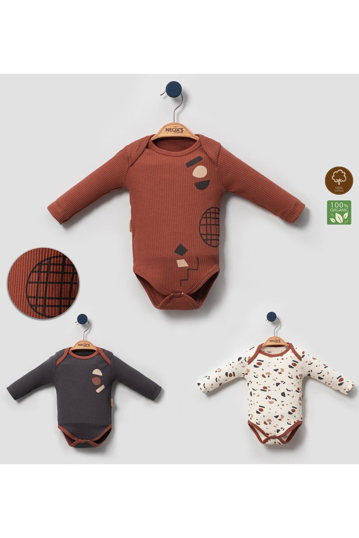 Necix's Newberry Abstract Bebek Badi 3 Adet (0-3 Ay)