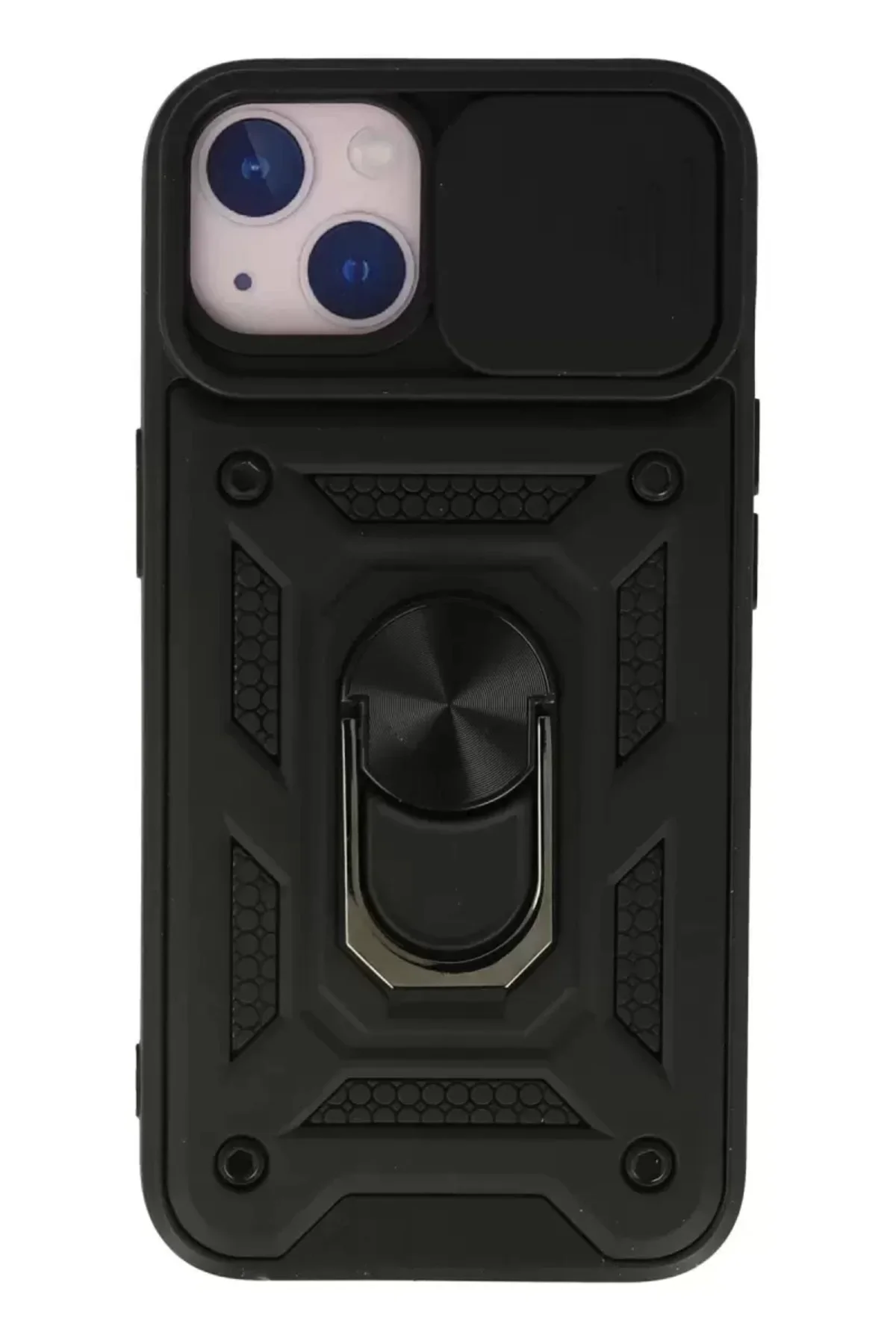 Newface Apple İphone 15 Kılıf Pars Lens Yüzüklü Silikon - Siyah