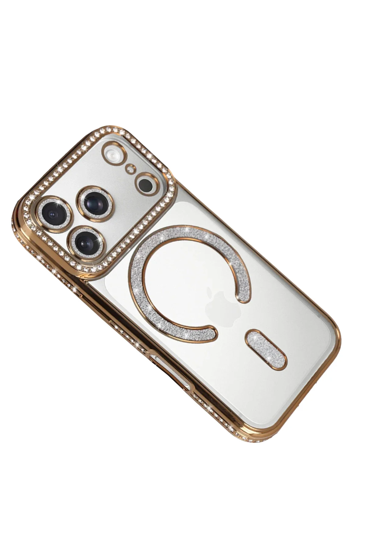 Newface Apple İphone 17 Pro Joke Simli Magneticsafe Kılıf - Gold