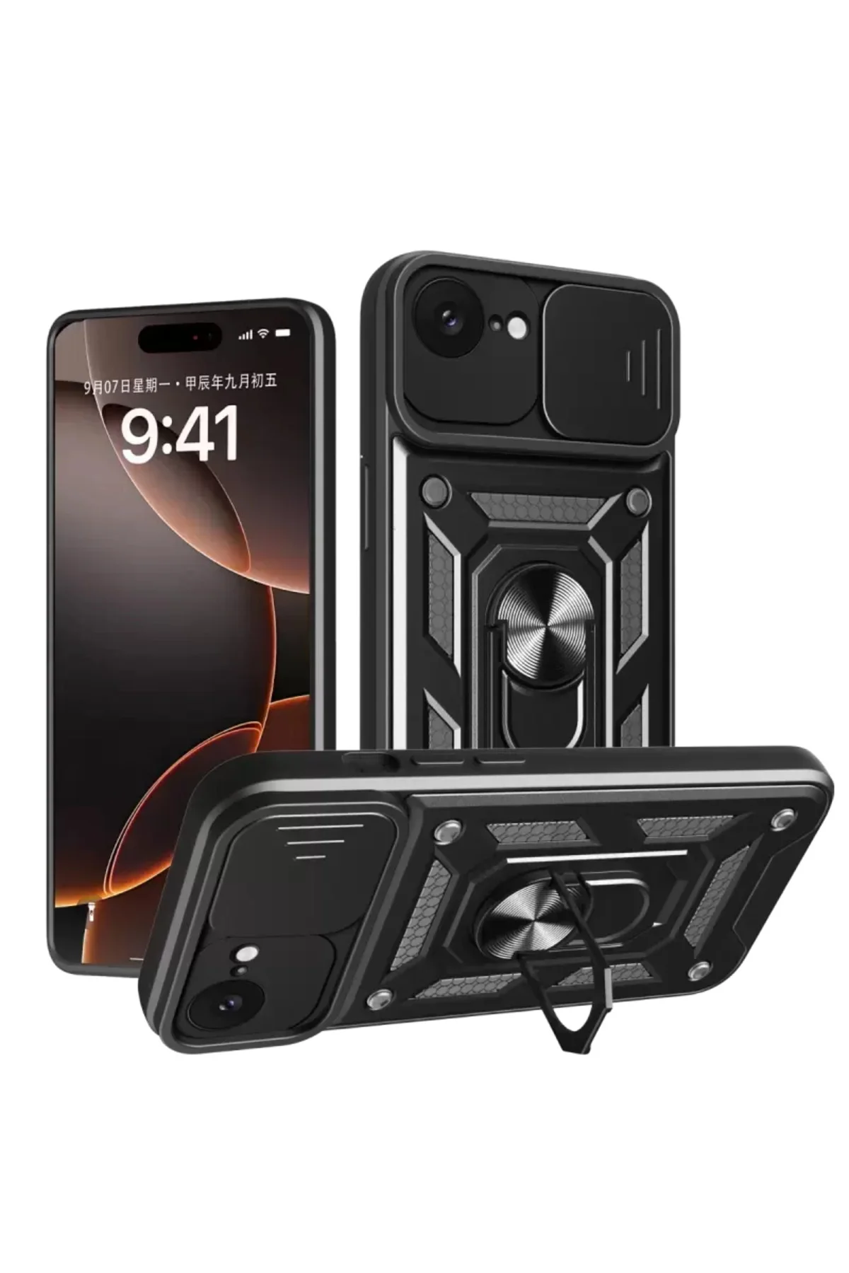 Newface Apple İphone 16e Kılıf Pars Lens Yüzüklü Silikon - Siyah