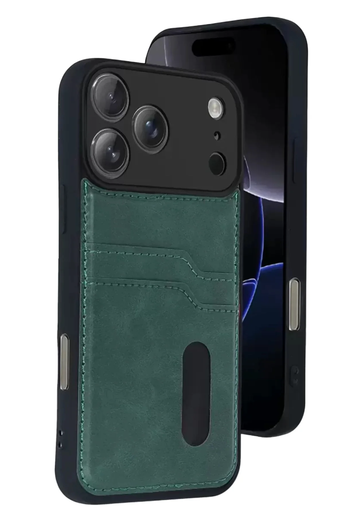Newface Apple İphone 17 Pro Max Sara Kartvizitli Deri Kılıf - Yeş