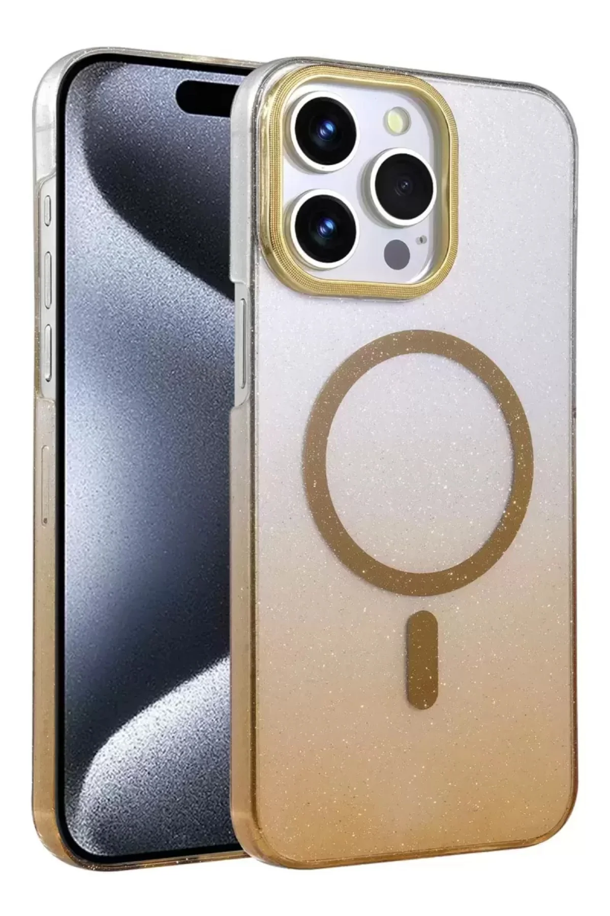 Newface Apple İphone 15 Pro Max Glossy Magsafe Kapak - Çöl Titany